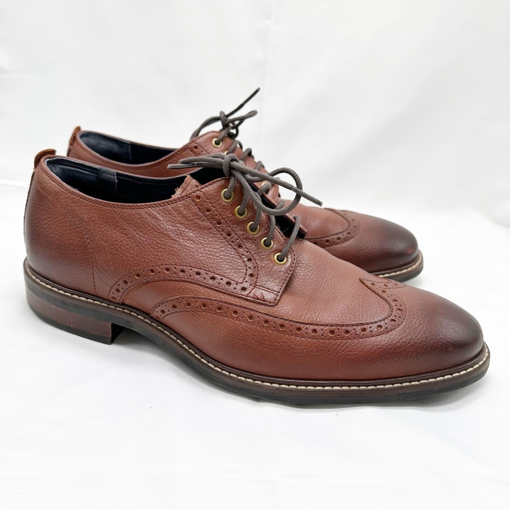 Cole Haan Men's Grand.Os Watson Brown Pebble Leather Wingtip Oxford Shoes 10 M